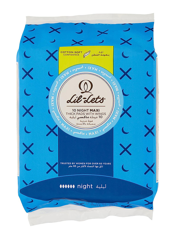 Lil-lets Maxi Night Maxi Thick Pads with Wings, 10 Pieces