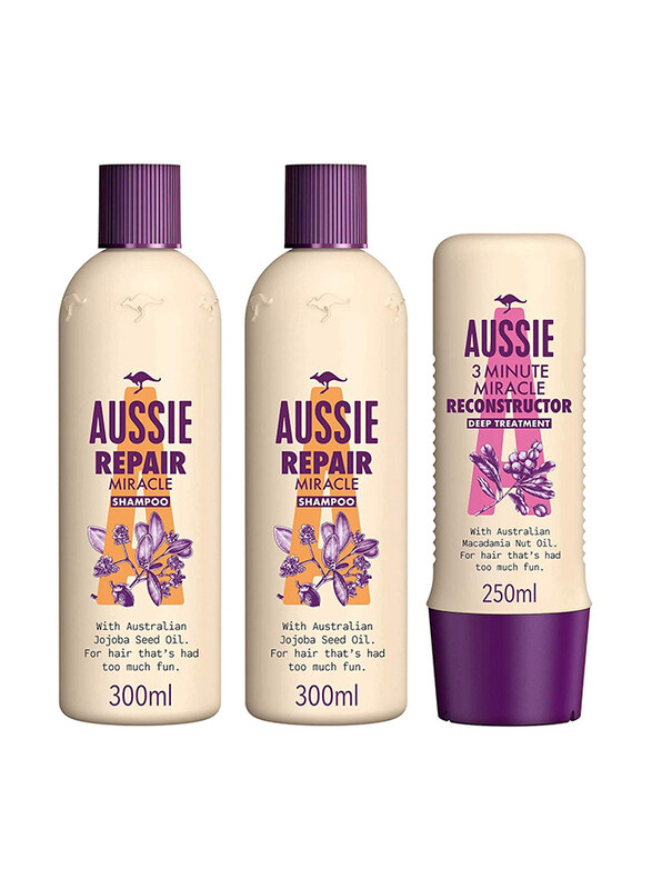 

Aussie Repair Miracle Hair Shampoo + 3 Minute Miracle Treatment Set for Damaged Hair, 2 x 300ml + 250ml, 3 Pieces