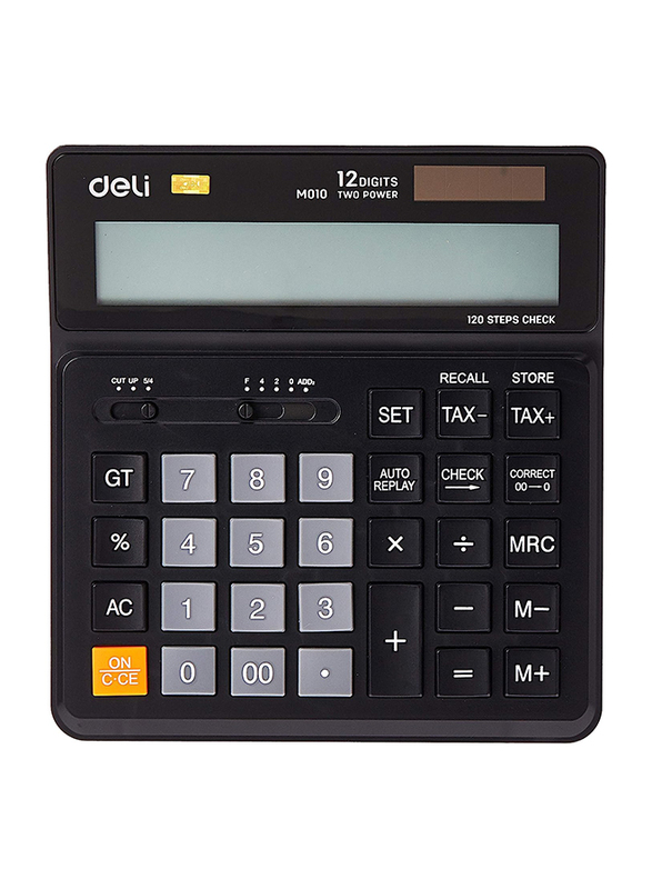 Deli 12-Digit Dual Power Digital Calculator, Black
