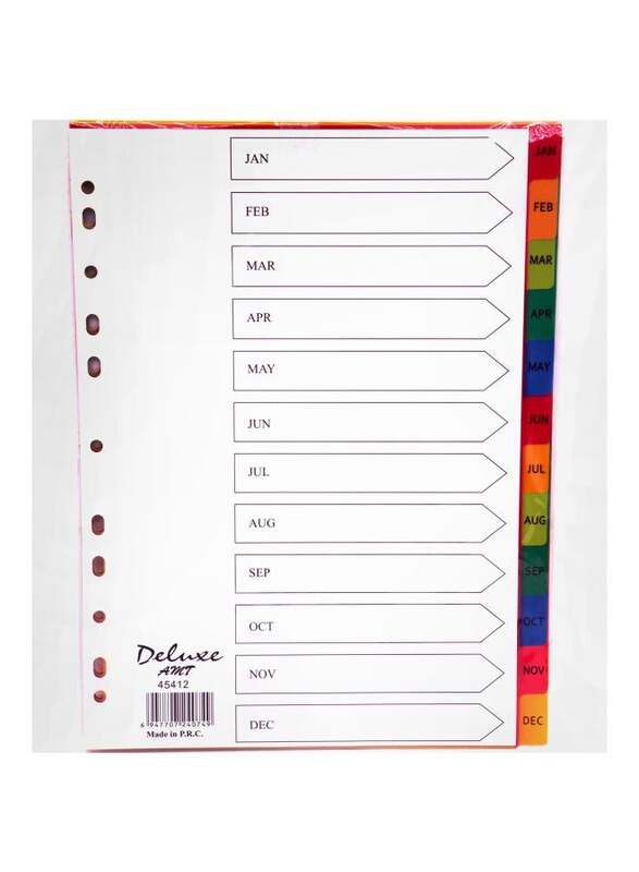 Deluxe PVC Colour Divider, Jan-Dec Tab, A4 Size, 10-Piece, 45412, Multicolour