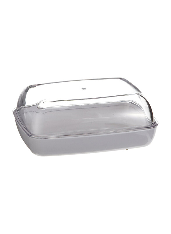 

Amsa Plastic Rectangle Vienna Butter Dish, 505260, Transparent/Red