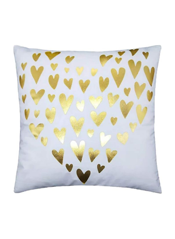 ACEIR 45 x 45cm Golden Heart Metallic Printed Cotton Blend Cushion Cover, White Gold