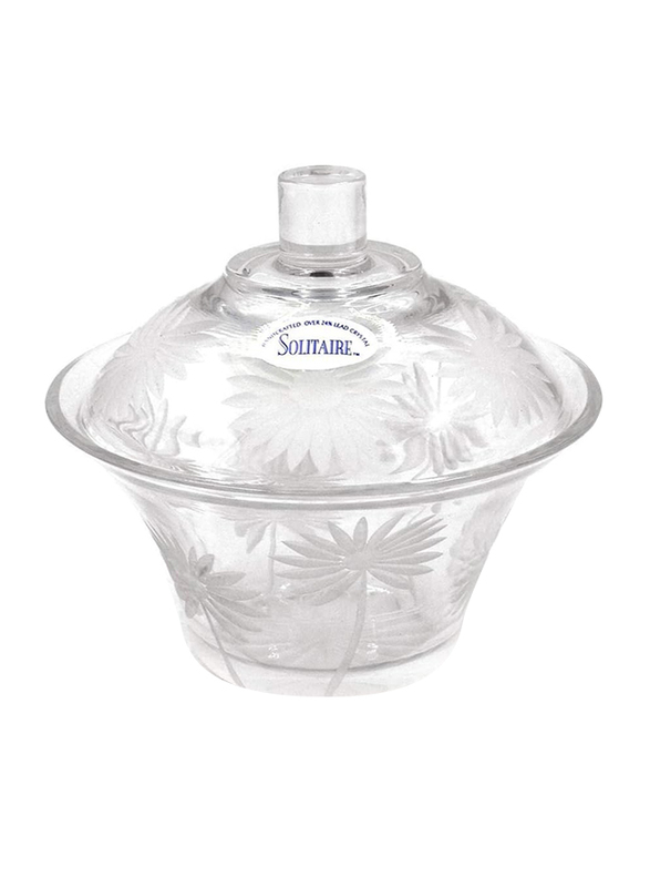 

Solitaire Crystal Round Daisy Sugar Bowl with Cover, Clear