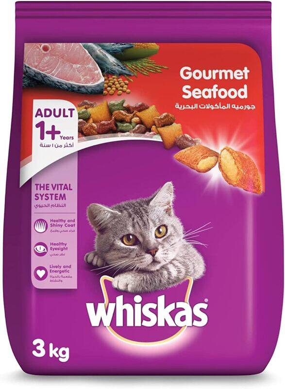 

Whiskas Gourmet Seafood Dry Food for Adult Cats 1+ Years, Formulated to Help Maintain a Healthy, Digestive Tract. Sustain a Healthy Weight, Complete &