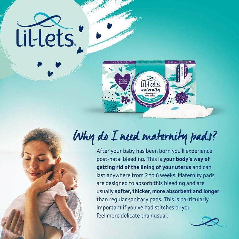 Lil-lets Maternity Maxi Pads with Wings, 10 Pieces