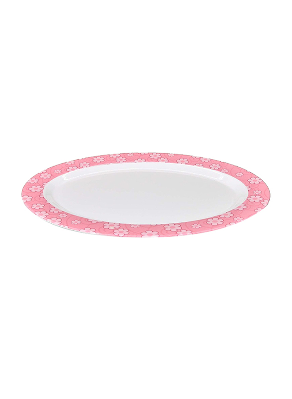 Malaplast Thailand 14-inch Round Platter, White/Pink