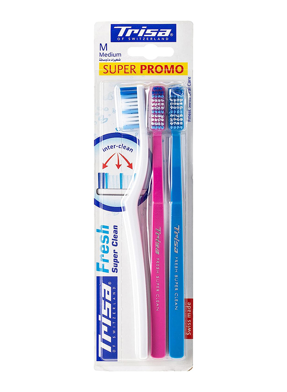Trisa Fresh Super Clean Toothbrush, Medium, 3 Pieces