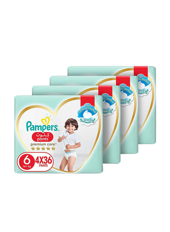 

Pampers Premium Care Baby-Dry Pants Diapers, Size 6, 16+ kg, 4 x 36 Count