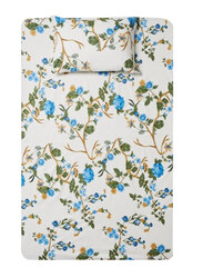 Aceir 2-Piece Printed Cotton Bedsheet Set, 1 Bedsheet + 1 Pillow Case, Single, 147 x 254cm, White/Blue