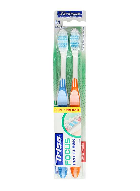 Trisa Focus Pro Clean Medium Toothbrush, 2 Pieces