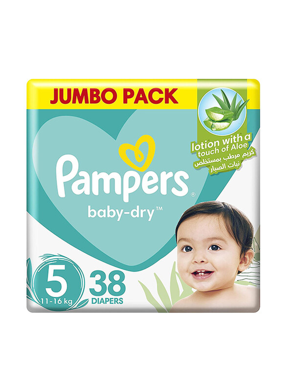 

Pampers Baby-Dry Diapers with Aloe Vera Lotion & Leakage Protection, Size 5, 11-16 kg, 38 Count