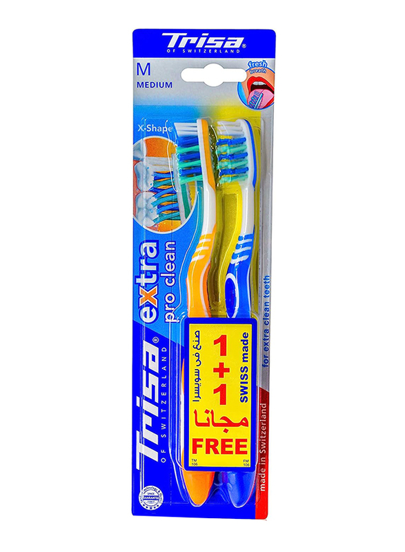 Trisa Extra Pro Clean Toothbrush, Medium, 2 Pieces