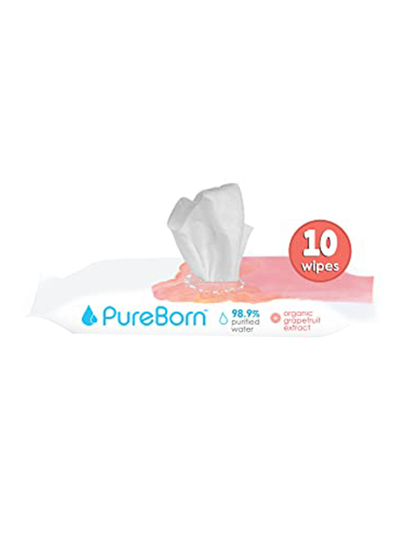 PureBorn 10 Sheets Baby Wipes with Grapefruit Extract