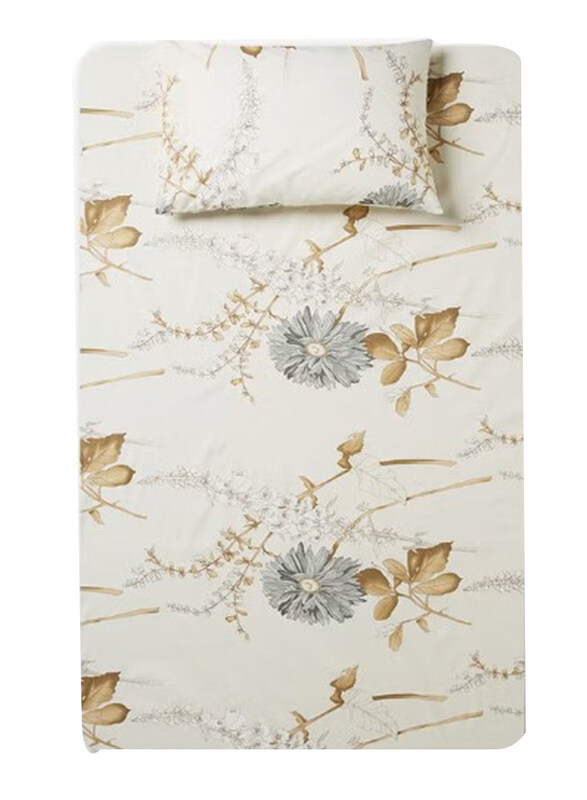 

Aceir 2-Piece 180 TC Printed Pure Cotton Fitted Bedsheet Set, Twin, Beige