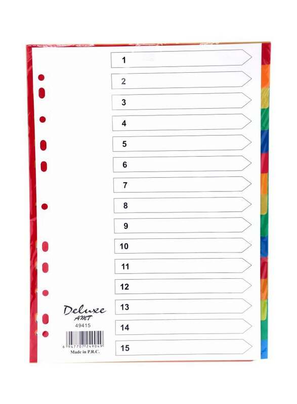 Deluxe PVC Colour Divider, 1-15 Tab, 10-Piece, 49415, Multicolour