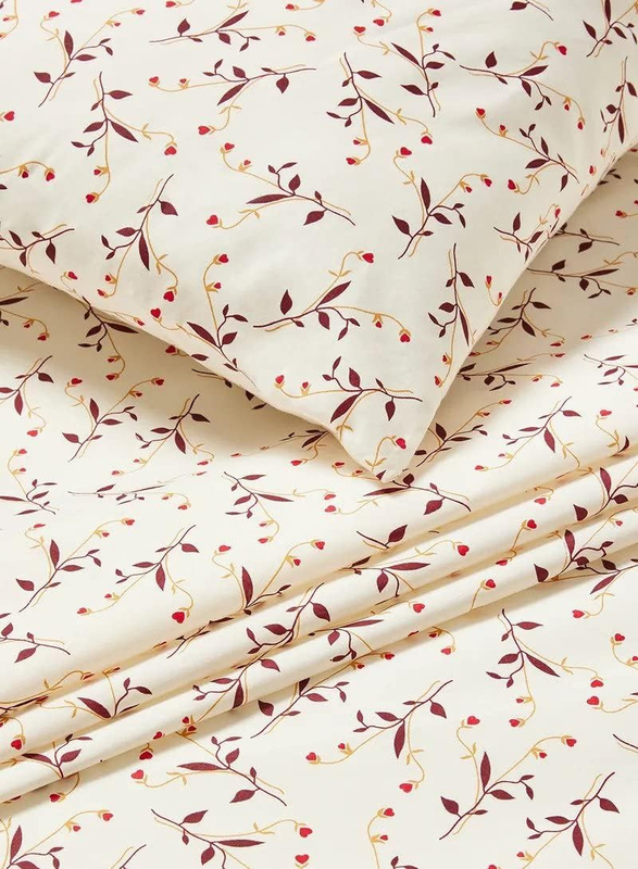 Aceir 2-Piece 180 TC Premium Collection Floral Printed Cotton Bedsheet Set, 1 Bedsheet + 1 Pillow Case, Single, Maroon/White
