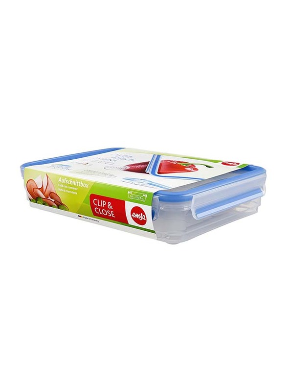 Emsa Clip & Close Stacking Food Container Box, 1.65L, Transparent/Blue