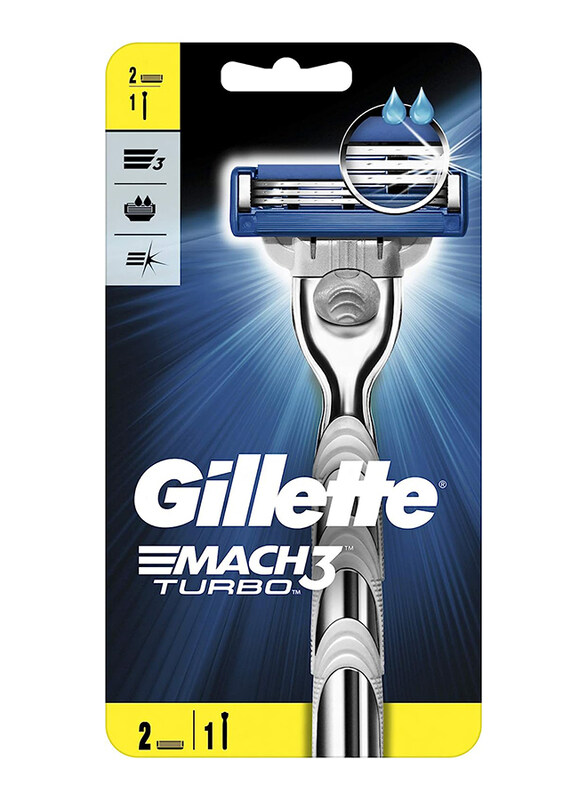 

Gillette Mach3 Turbo Razor Handle with 2 Refills for Men, 3 Pieces