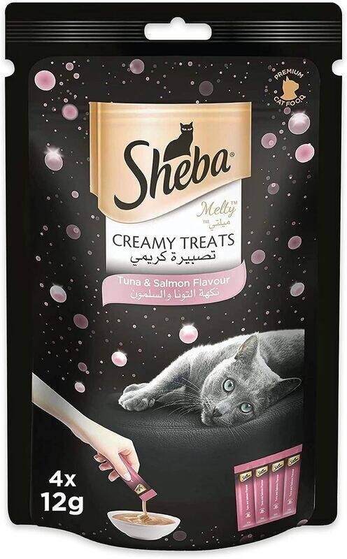 

Sheba Cat Food, Melty Tuna & Salmon Flavor Cat Food Wet Creamy Treats, Premium Indulgence, Fed by Hand for a Special Moment so Your Cat Can Find Relis