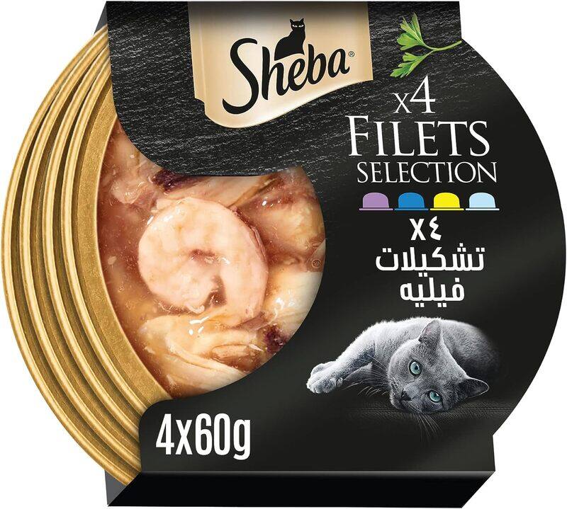 

Sheba Cat Food Flavor Selection Filets, Mix of 4 Domes of Natural Shredded Chicken, Chicken with Shrimp & Tuna, Chicken with Sustainable Tuna, & Susta