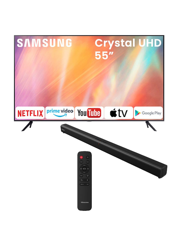 Samsung 55-Inch Crystal Flat 4K UHD LED Smart TV with Hisense Sound Bar, 55AU7000 +HS205, Grey