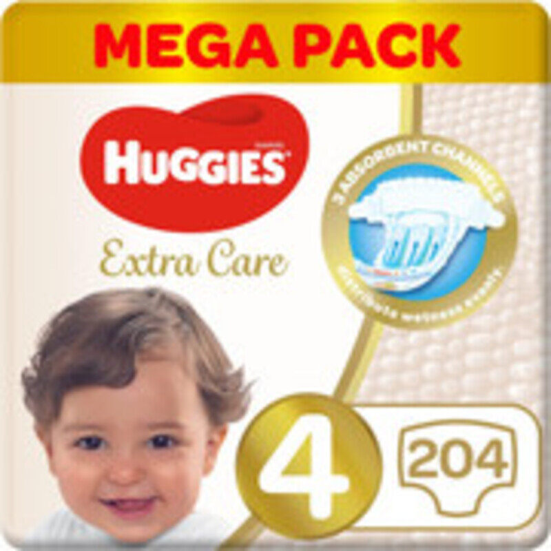 

Huggies Extra Care Size 4, Super Mega Pack, 8-14 kg 204 Diapers