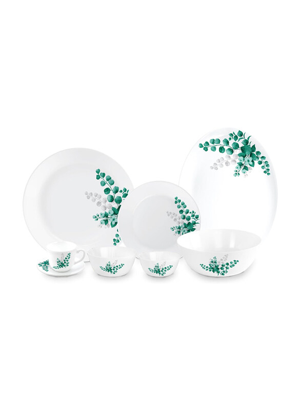 

Ester 38-Piece Opalware Aqua Leaves Dinner Set, White/Green