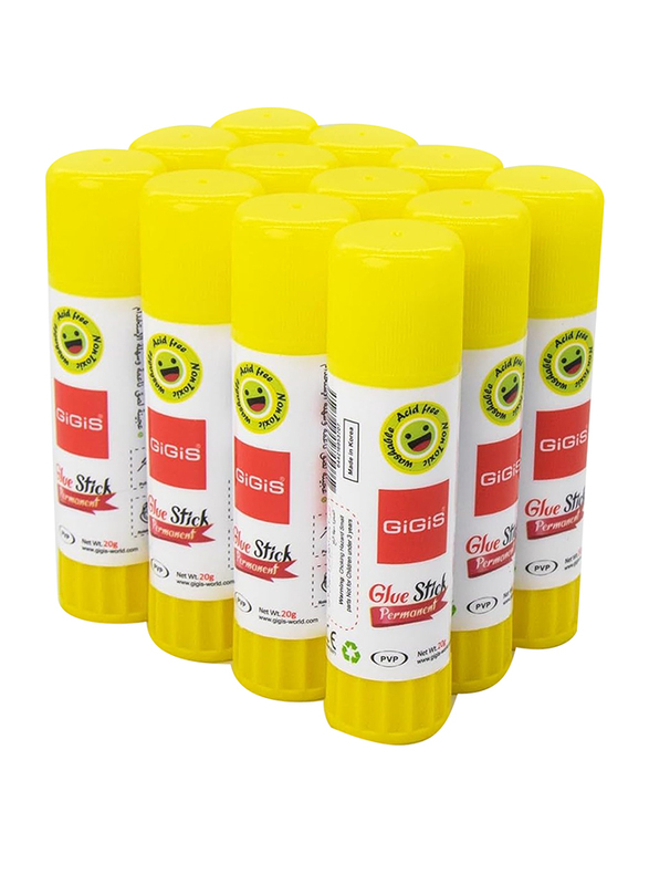 Gigis PVP Gluestick, 20gm, 12 Pieces, Yellow