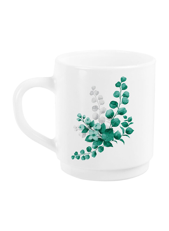 

Ester 300ml 6-Piece Opalware Aqua Leaves Mug Set, White/Green