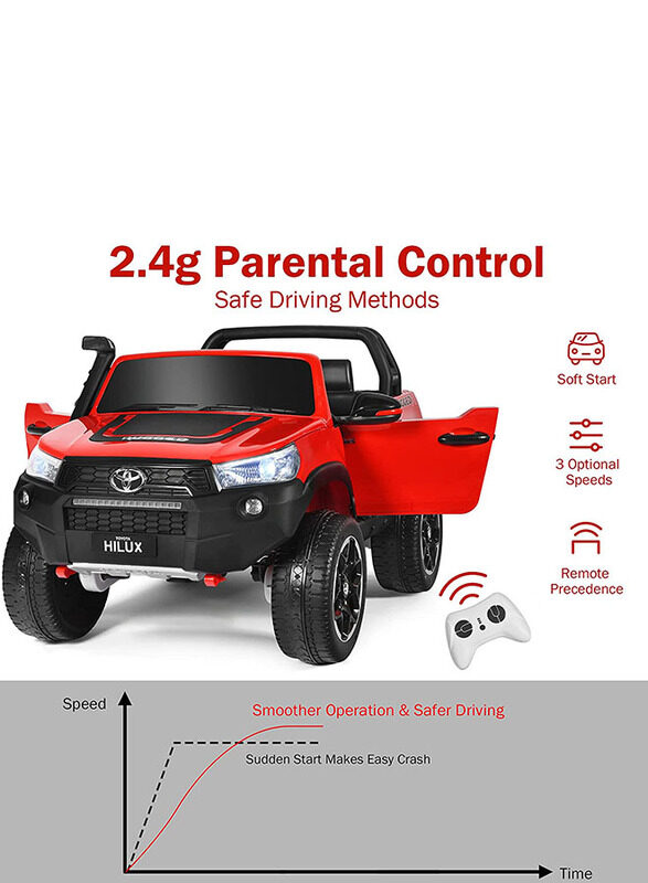

Toyota Hilux Ruggedx Kids Licensed Electric Ride-On Jeep, Red/Black