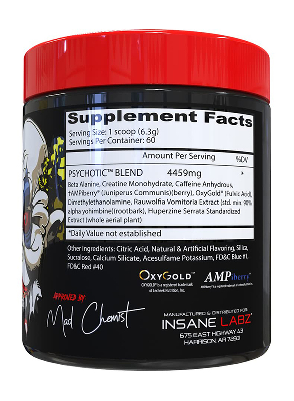 Insane Labz 60 Servings Psychotic Red Dietary Supplement, 376g, Grape