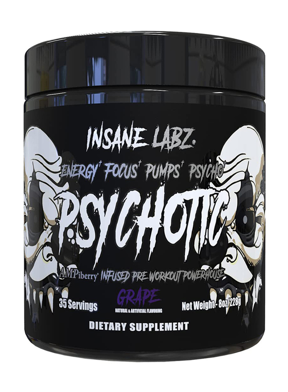 Insane Labz 35 Servings Psychotic Black Dietary Supplement, 228g, Grape