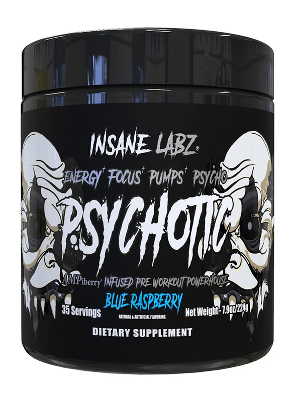 Insane Labz 35 Servings Psychotic Black Dietary Supplement, 224g, Blue Raspberry