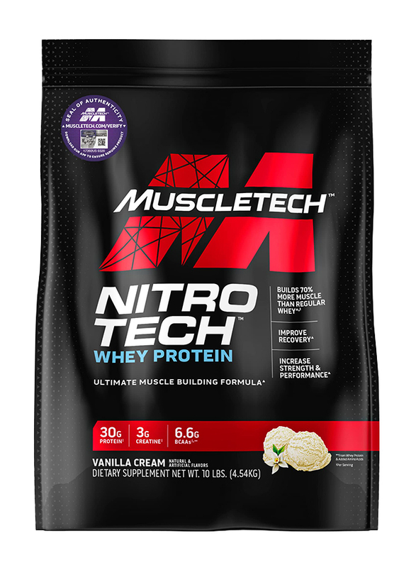 Muscletech Nitro Tech Whey Protein Dietary Supplement, 4.54 Kg, Vanilla Cream