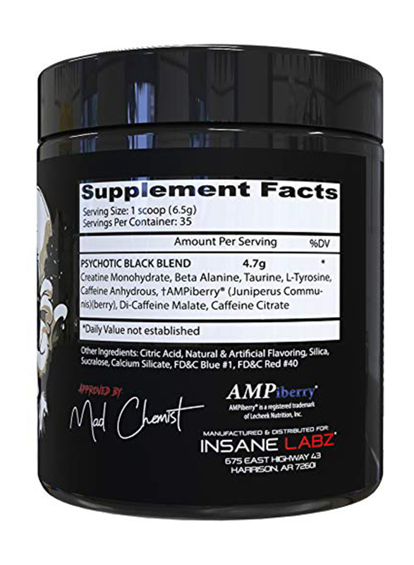 Insane Labz 35 Servings Psychotic Black Dietary Supplement, 228g, Grape