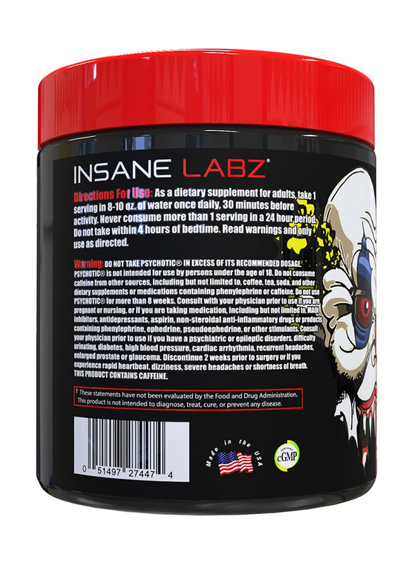 Insane Labz 60 Servings Psychotic Red Dietary Supplement, 376g, Grape