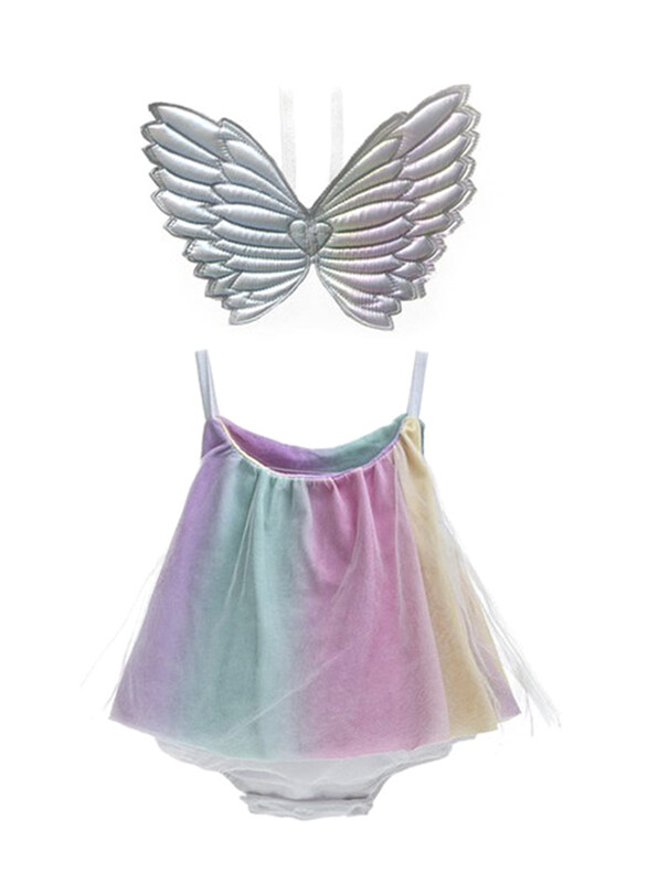 

Wogi 2-Piece 100% Cotton Toddler Fashion Fancy Outfit Set with Cute Mermaid Tutu Romper Dress and Wings for Baby Girls, 6-12 Months, Multicolour