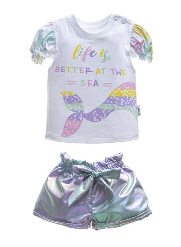 

Wogi 2-Piece Fashion Fancy Cute Mermaid Shorts And Tshirt Outfit Set for Baby Girls, 6-12 Months, Lilac