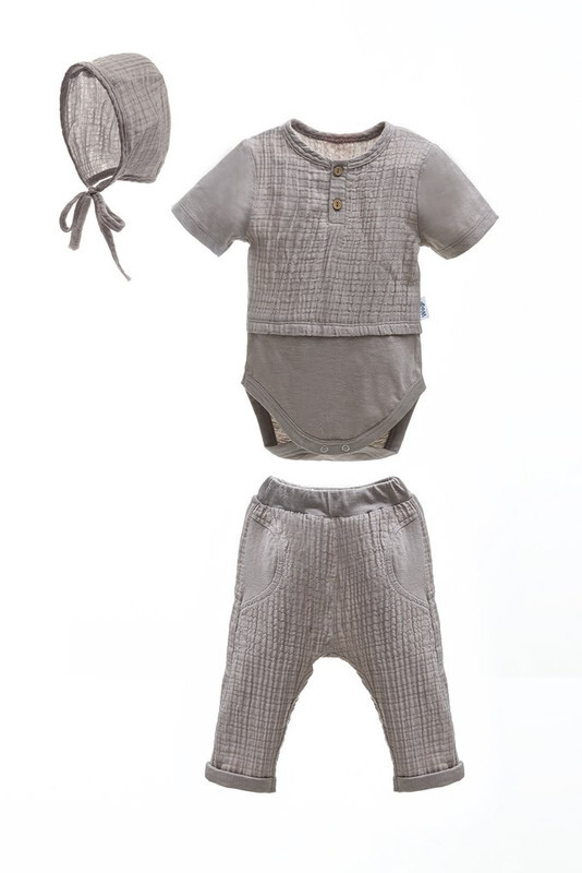 Wogi-Baby Boy 3 Pcs Fashion Muslin Outfit Set 100% Cotton Pants Shirt And Hat