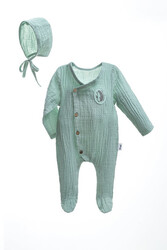 Wogi-Baby Boy 2 Pcs Fashion Muslin Mint Outfit Set 100% Newborn Cotton Romper And Hat
