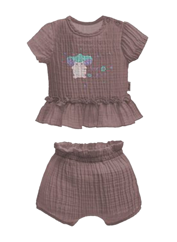 

Wogi 2-Piece 100% Cotton Fashion Muslin Outfit Set with Shorts & Tshirts for Baby Girls, 6-12 Months, Dark Brown