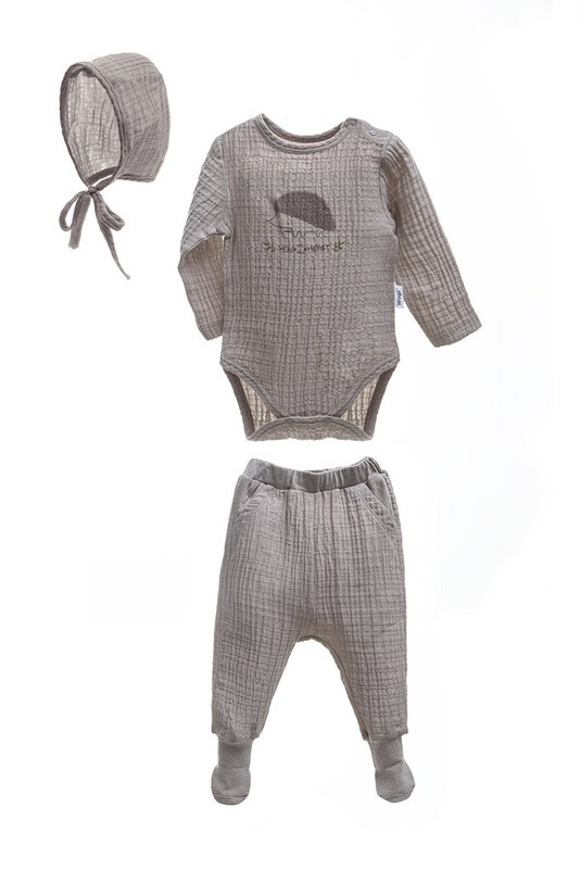Wogi-Baby Boy 3 Pcs Fashion Muslin Outfit Set 100% Cotton Pants Shirt And Hat