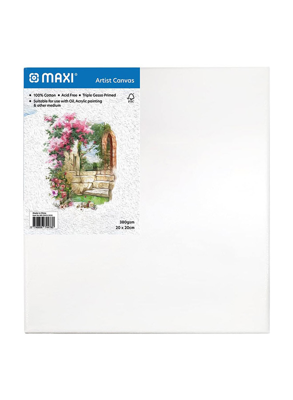 Maxi Stretched 380gsm Artist Canvas Board, 20 x 20cm, White
