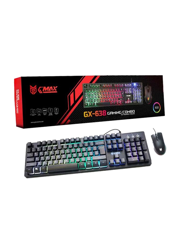 Gamemax Wired RGB English Gaming Keyboard + Mouse G-Max Combo Set, GX-638, Black
