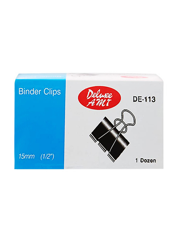 Deluxe Binder Clip, 15mm, 12 Pieces, Black