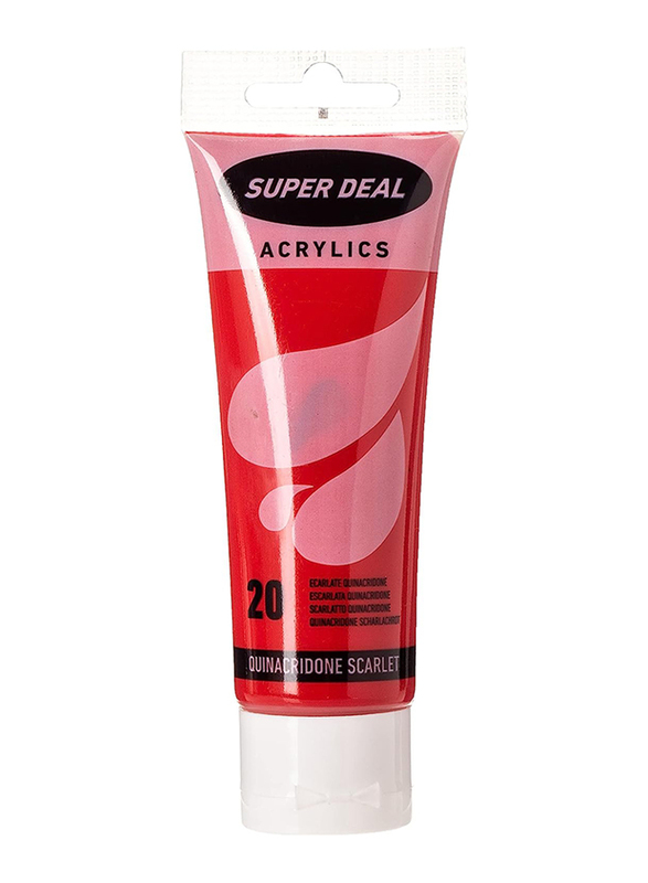 Super Deal Acrylic Colour Paint Tube, 75ml, Quinacridone Scarlet