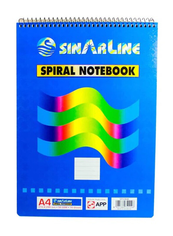 

Sinarline Top Spiral Line Ruled Notebook, 70 Sheets, 56 GSM, A4 Size