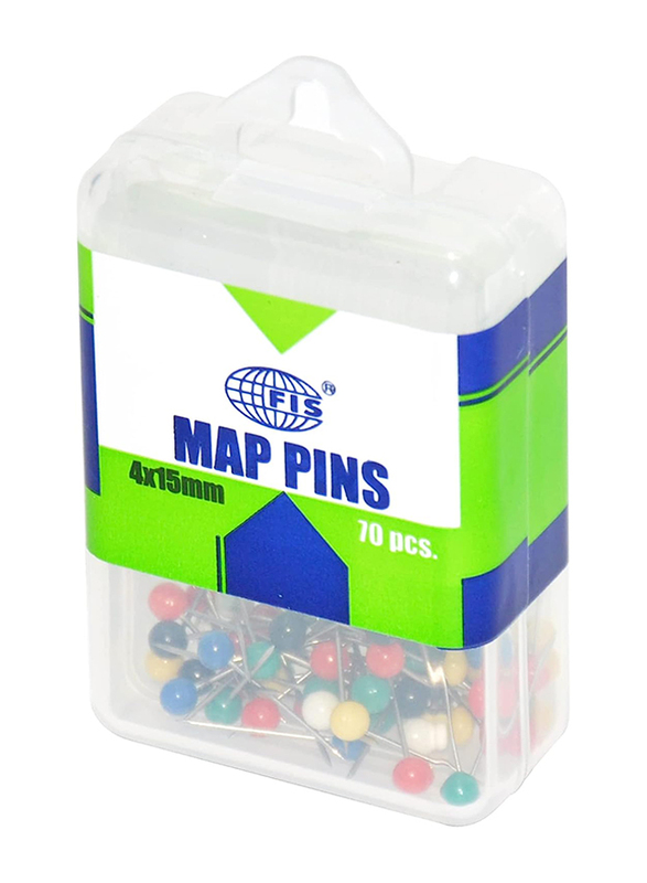 

FIS Map Pins Pellet Head, 70 Piece, Assorted