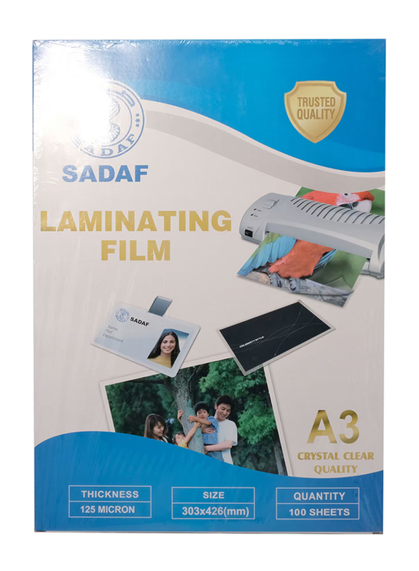 Sadaf A3 Laminating Film 125 Micron, 100 Sheets, SDF8134, Clear