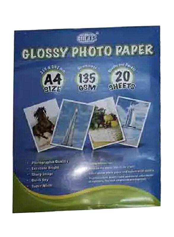 

FIS Glossy Photo Paper, 20 Sheets, 135 GSM, A4 Size